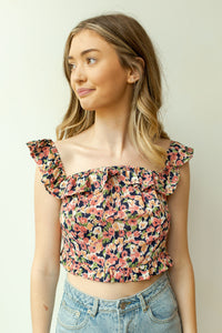 mode, flourish off shoulder crop