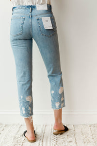mode, dremeled boyfriend jeans