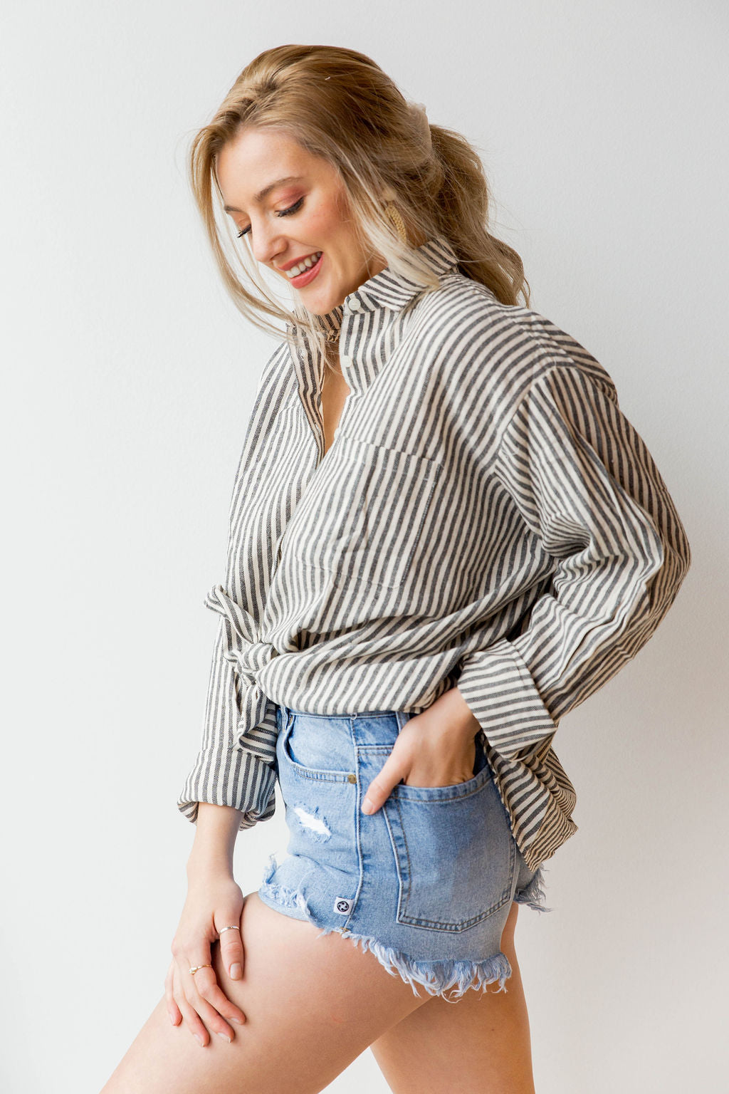 mode, easy breezy oversized button up