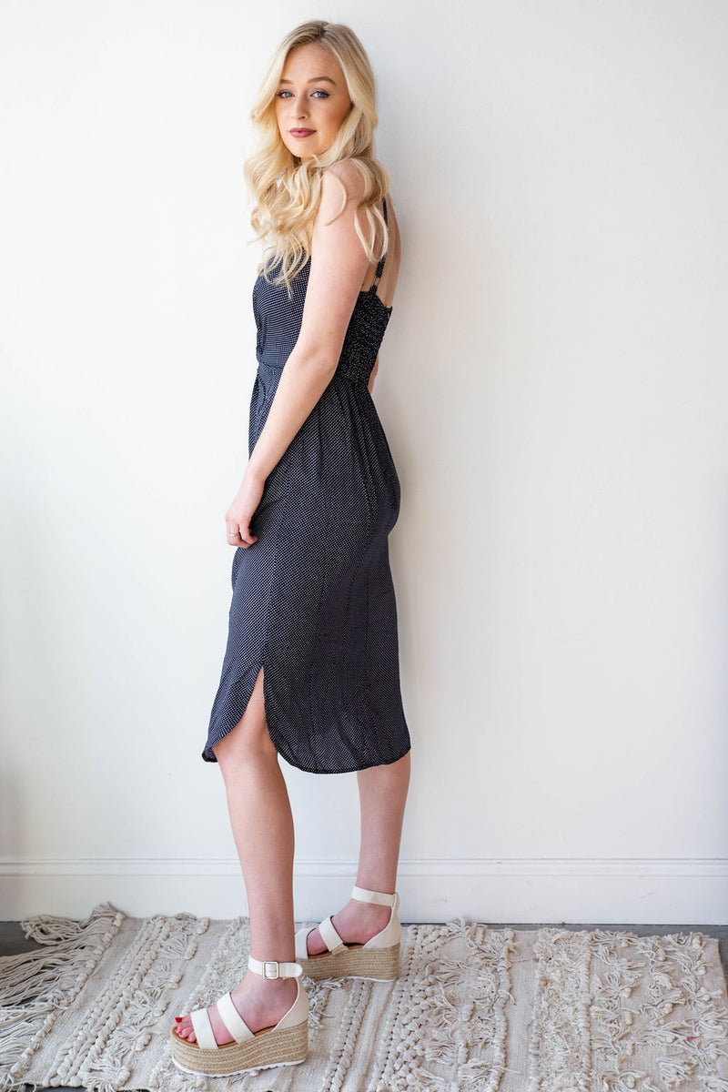 mode, twist front dainty dot dress