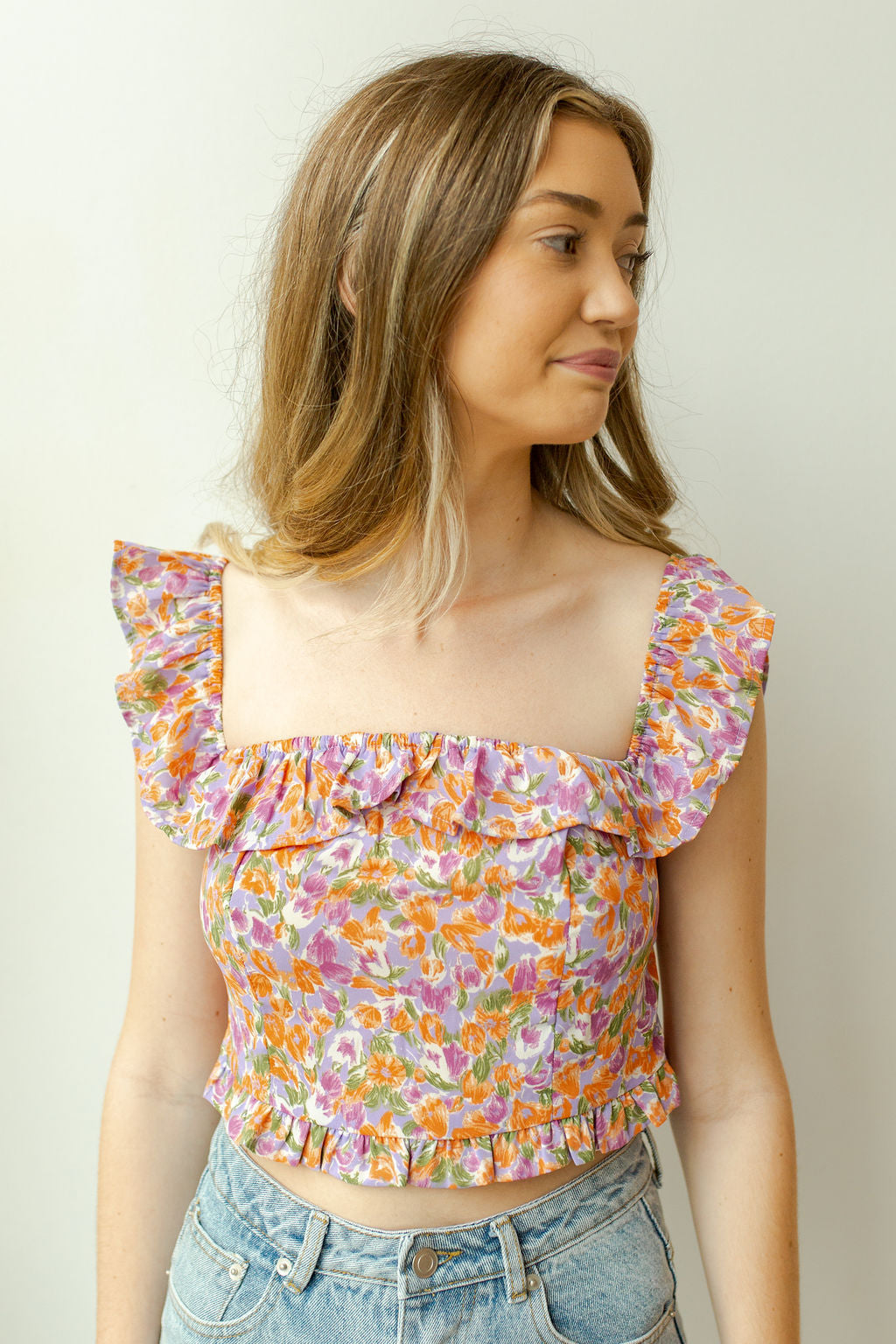 mode, flourish off shoulder crop