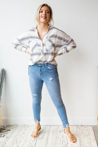 mode, linen gauze stripe shirt