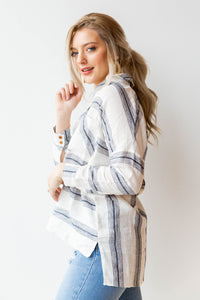 mode, linen gauze stripe shirt