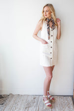 mode, linen button up shift dress