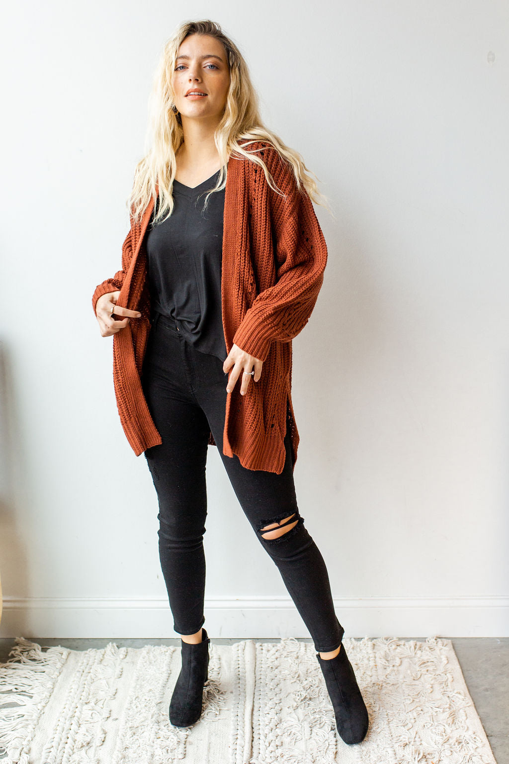 mode, right away chunky knit cardi