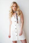 mode, linen button up shift dress