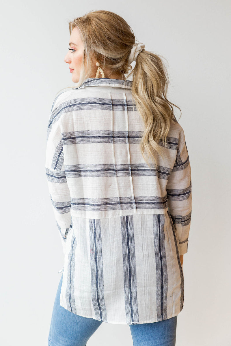 mode, linen gauze stripe shirt