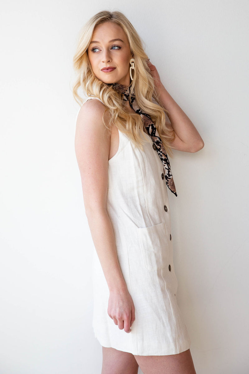 mode, linen button up shift dress