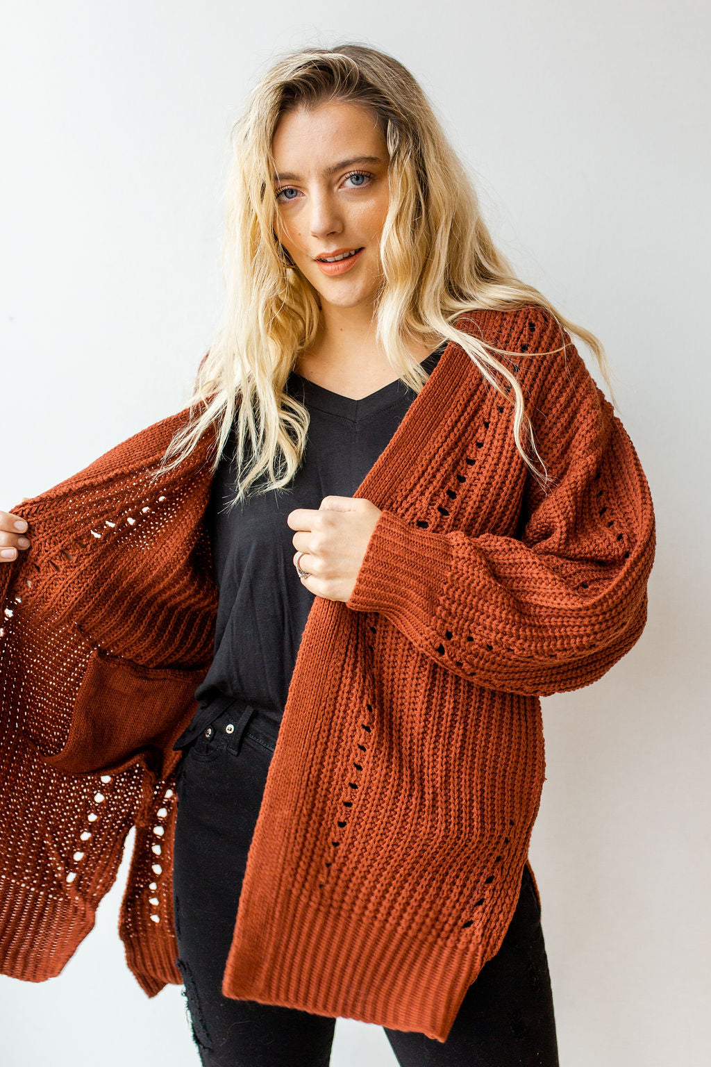 mode, right away chunky knit cardi