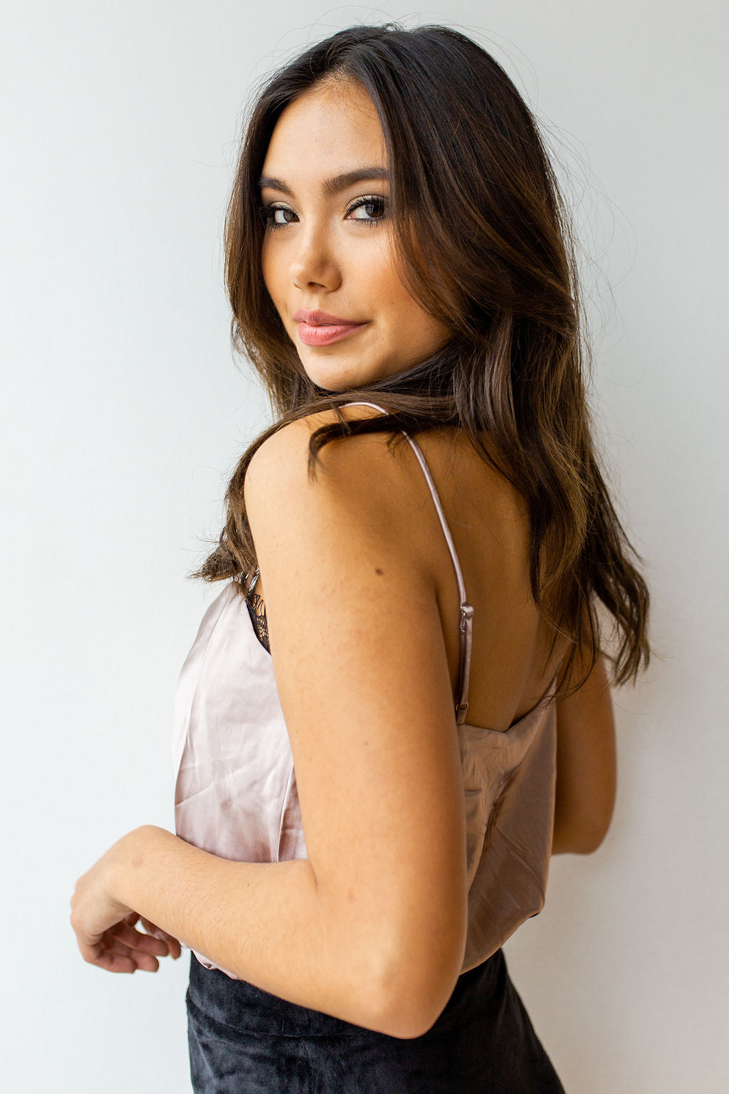 mode, shimmer day cowl neck bodysuit