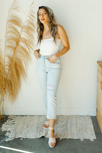mode, mckenna mom cropped straight fit jean