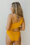 mode, one shoulder cut out one piece