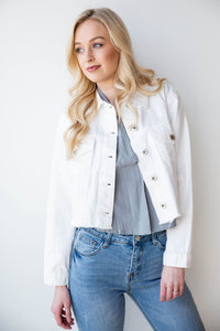mode, majority wins raw hem denim jacket