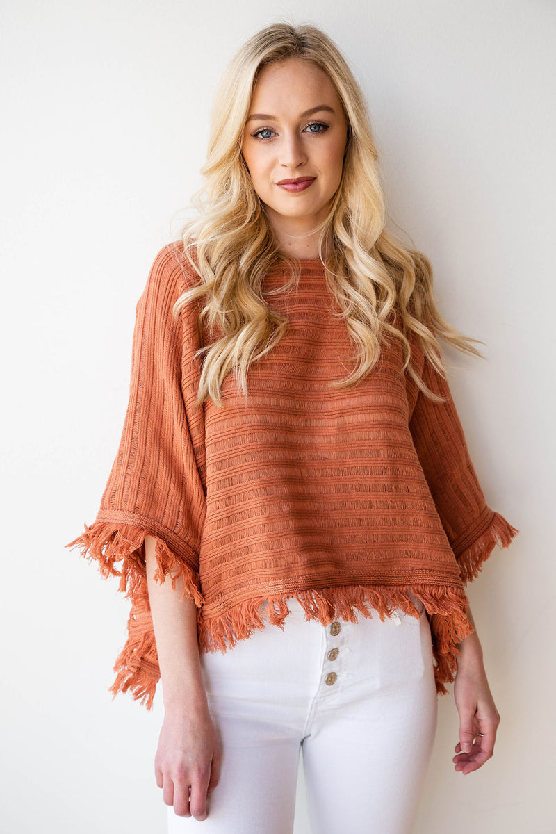 mode, fringed pullover poncho