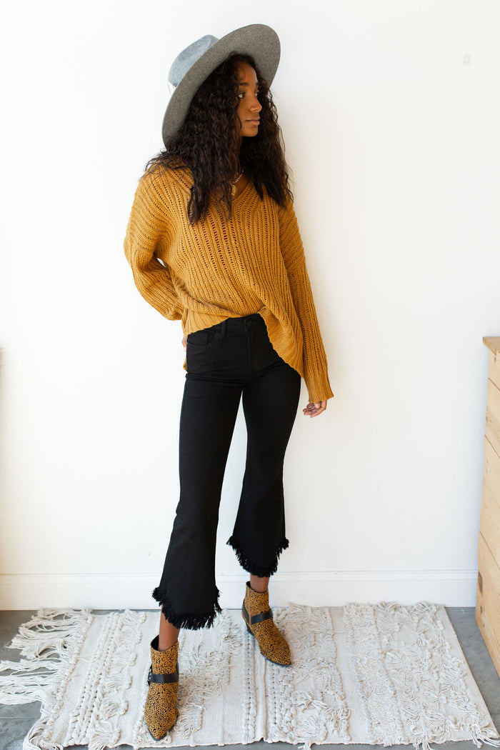 mode, flare up fringe denim