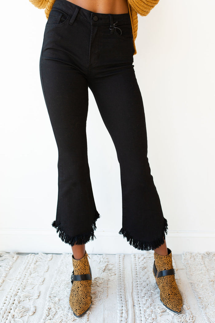 mode, flare up fringe denim