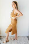 mode, friendly face long slit dress