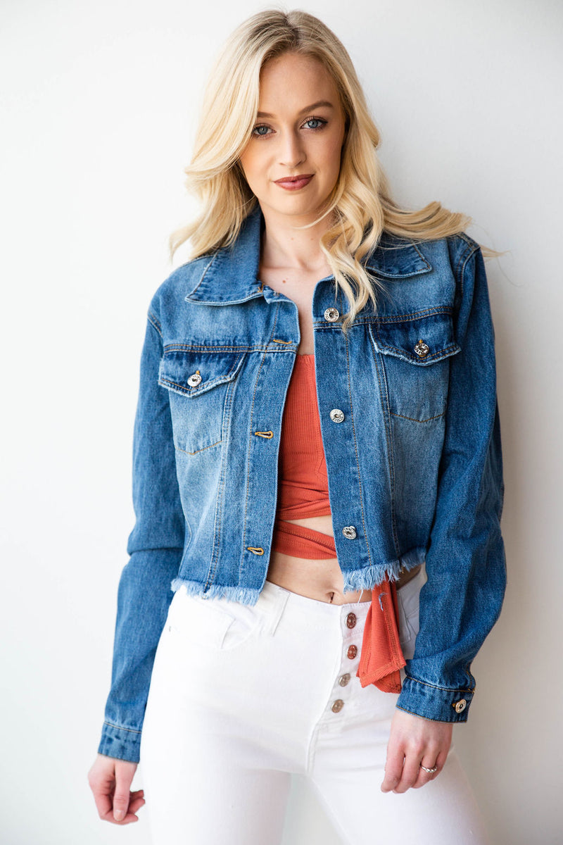 mode, weather change raw edge denim jacket