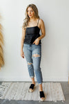 mode, sheer dot strappy top