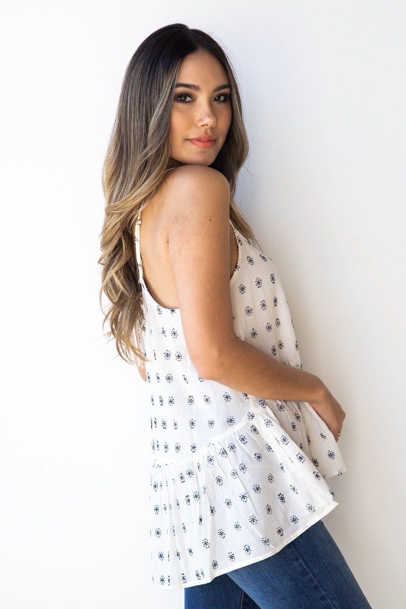 mode, dobby lace up tank + flounce hem
