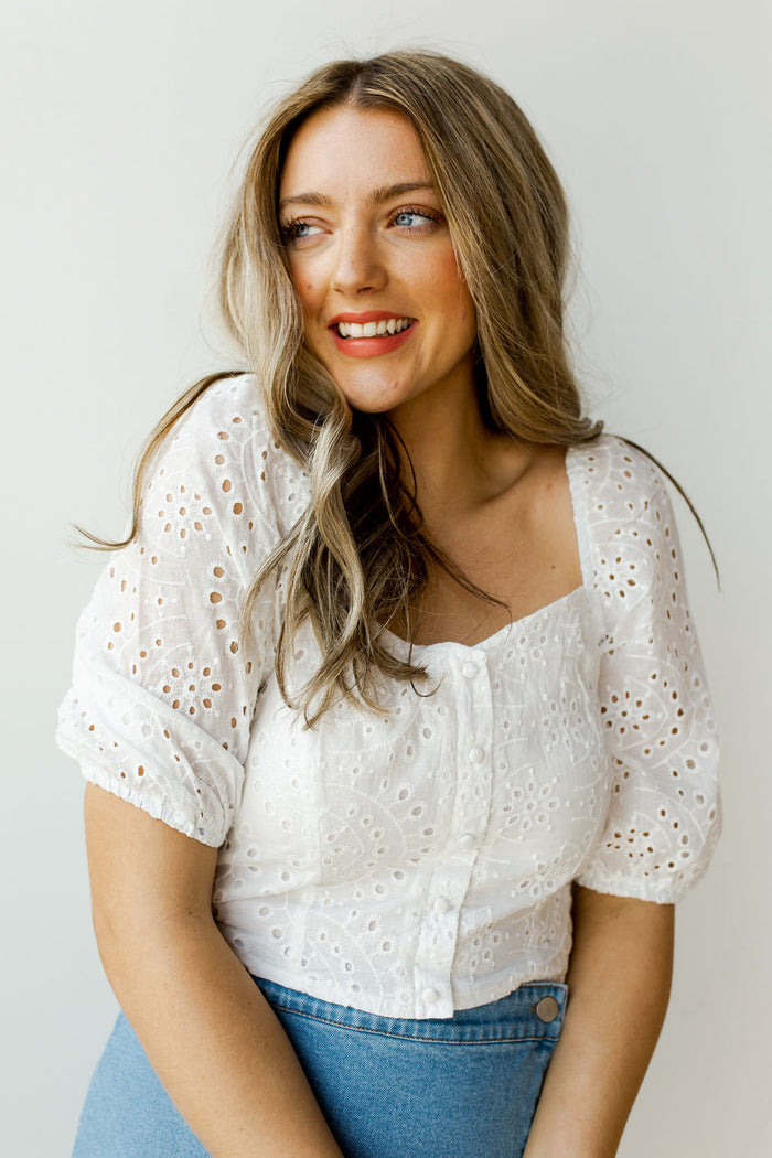 mode, headed to malibu eyelet top