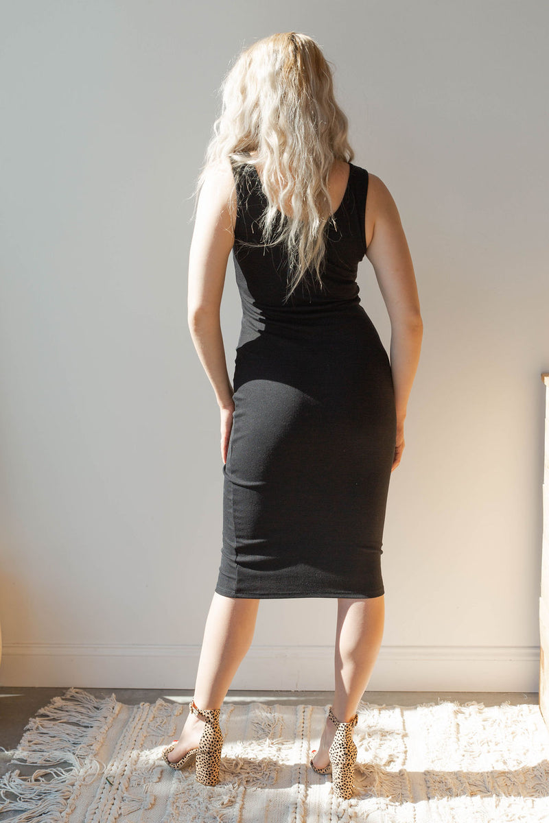 mode, ribbed fitted midi dress