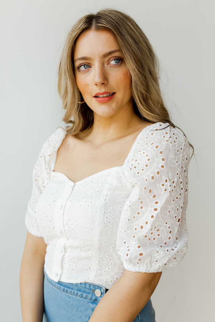 mode, headed to malibu eyelet top