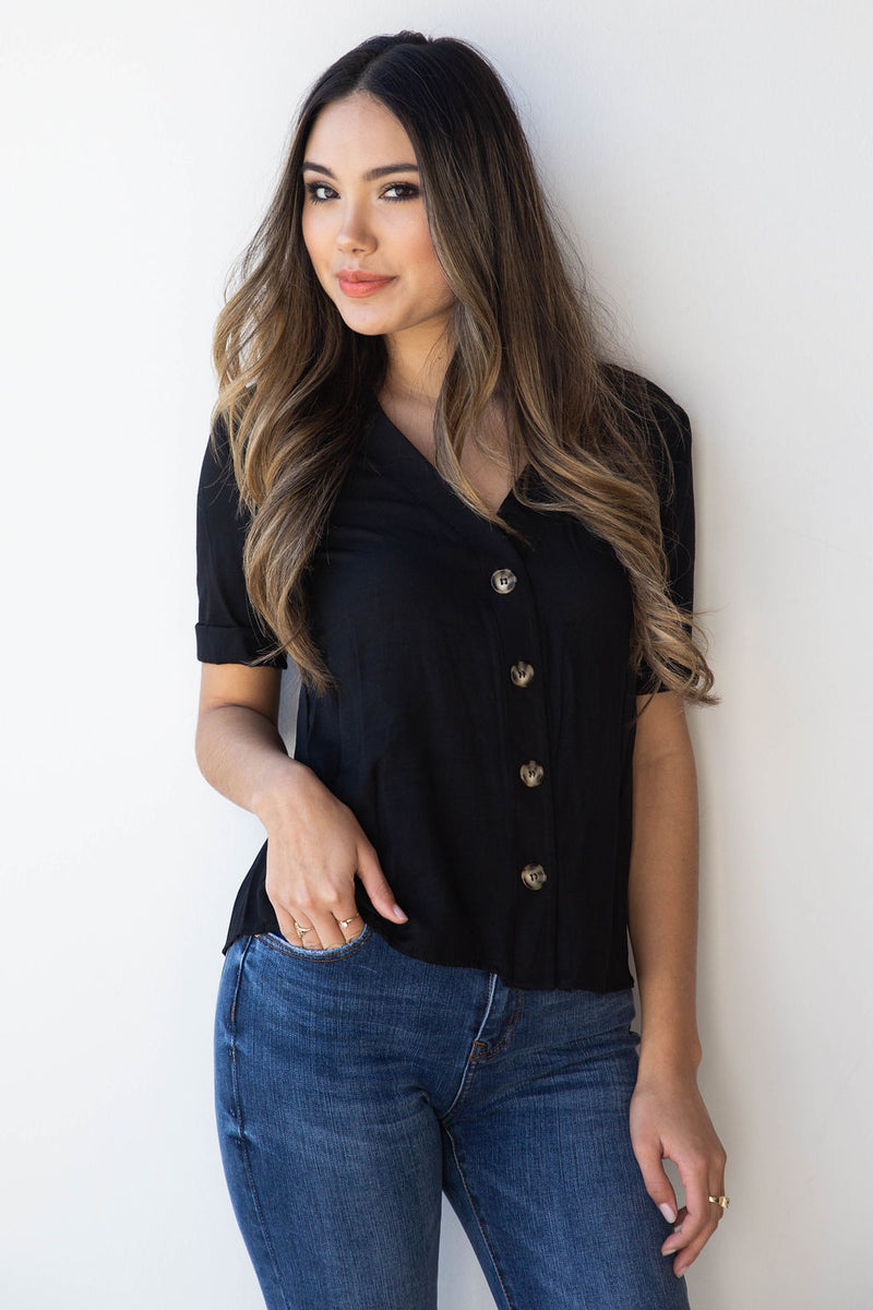 mode, linen button up boxy blouse