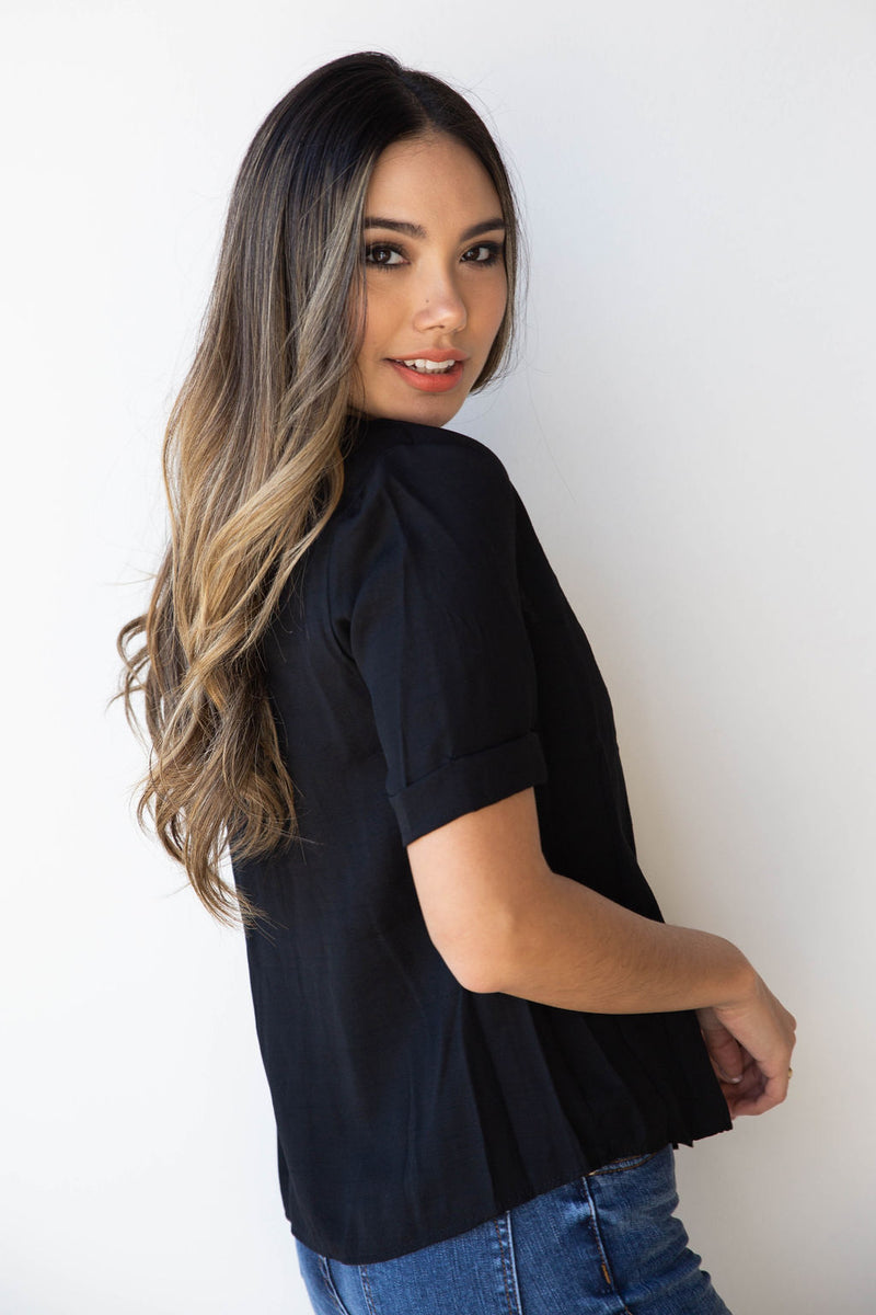 mode, linen button up boxy blouse
