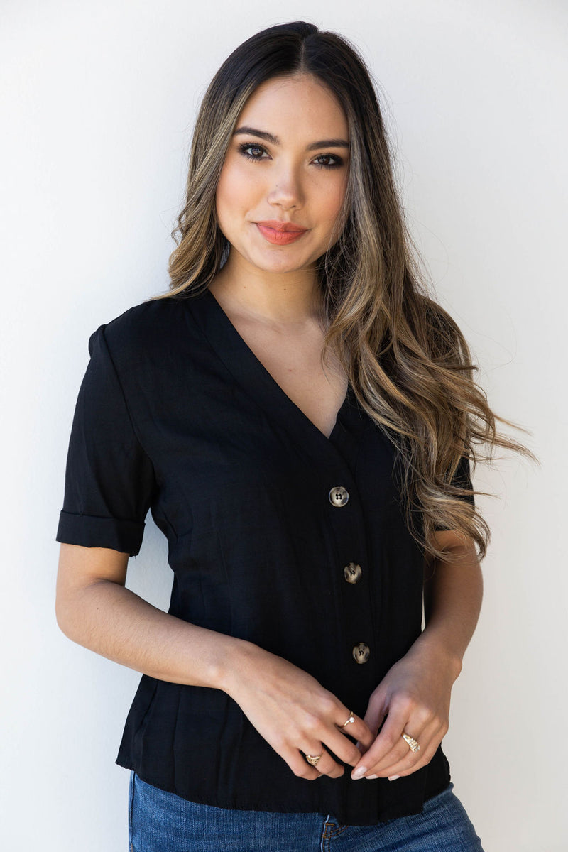 mode, linen button up boxy blouse