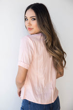 mode, linen button up boxy blouse