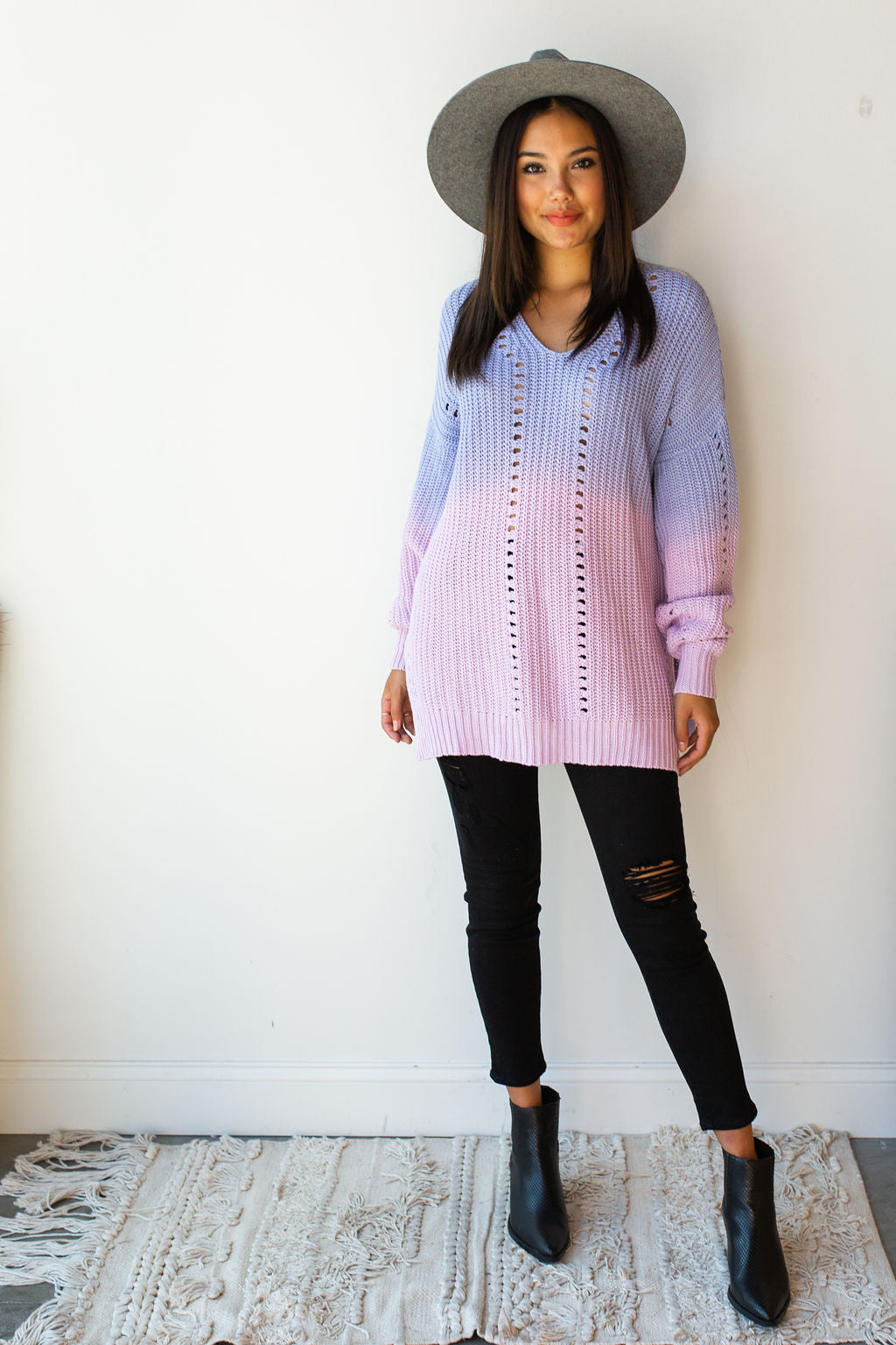 mode, color dip sweater