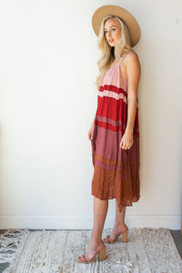 mode, sunset colors long dress