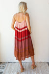 mode, sunset colors long dress