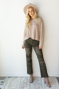 mode, distress woven jeans