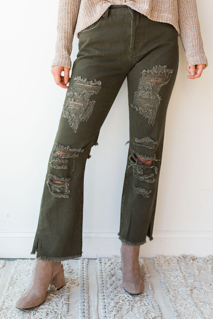 mode, distress woven jeans