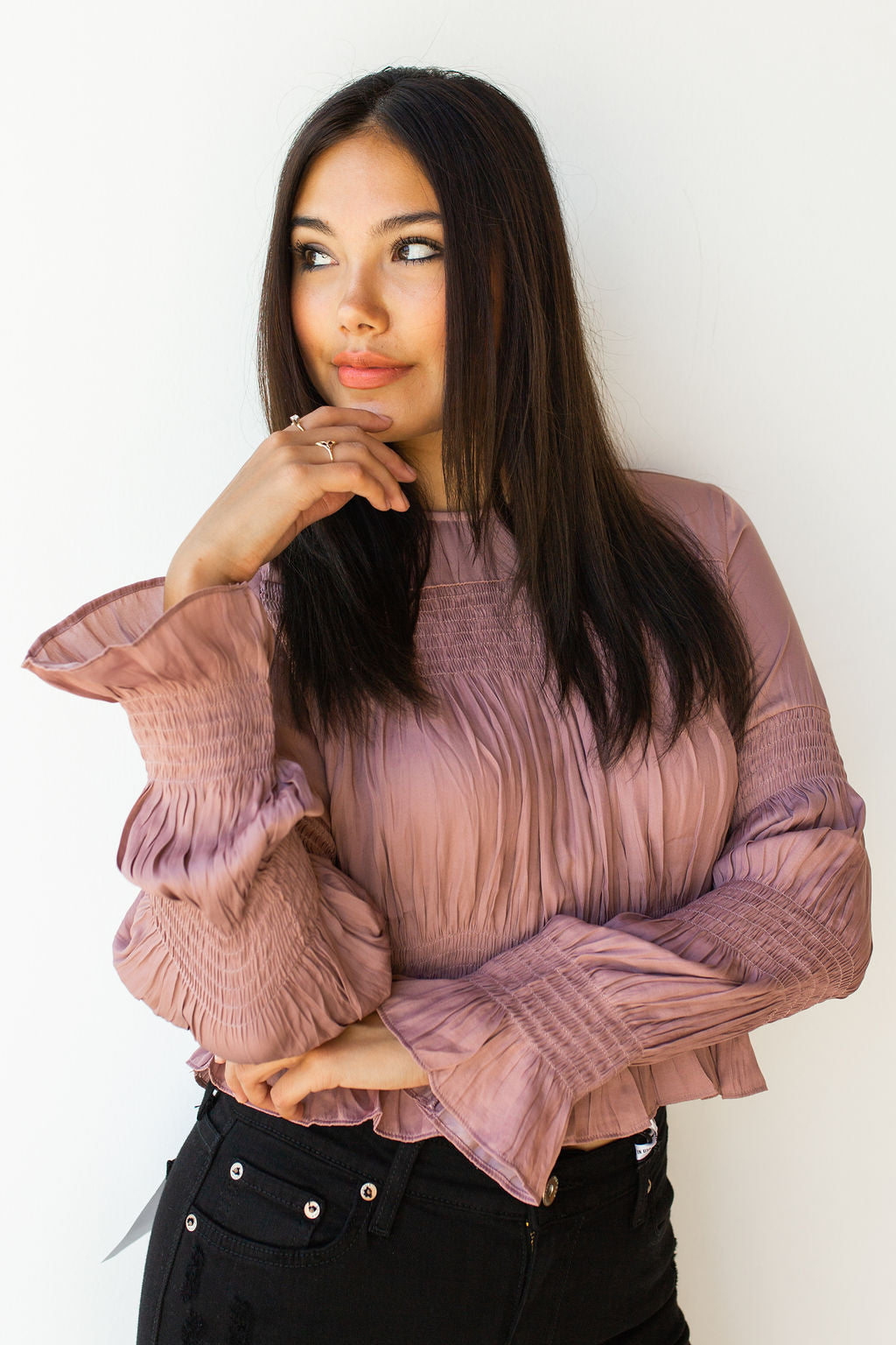 mode, smocking detailed blouse