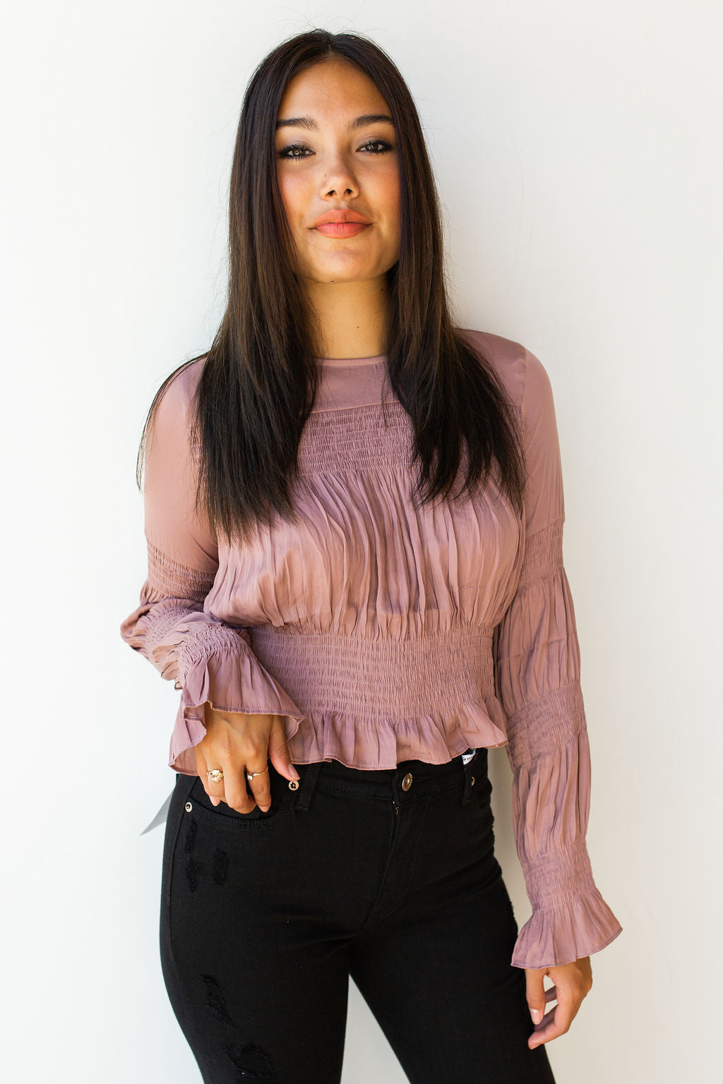 mode, smocking detailed blouse