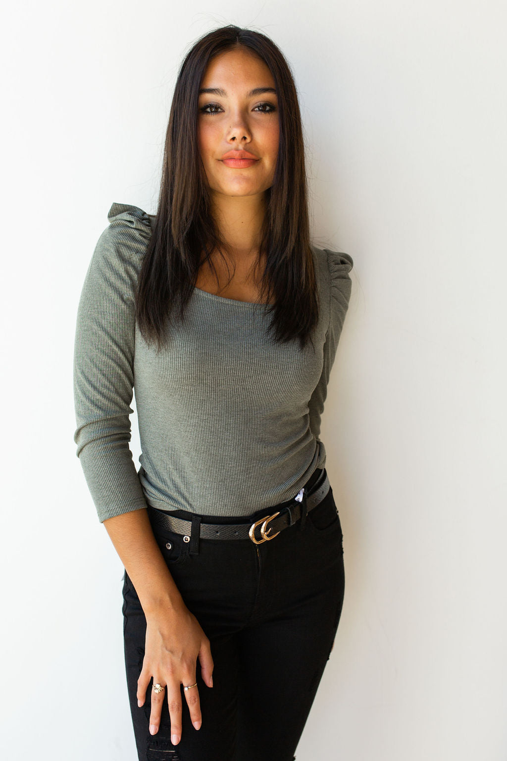 mode, elegance + grace square neck top