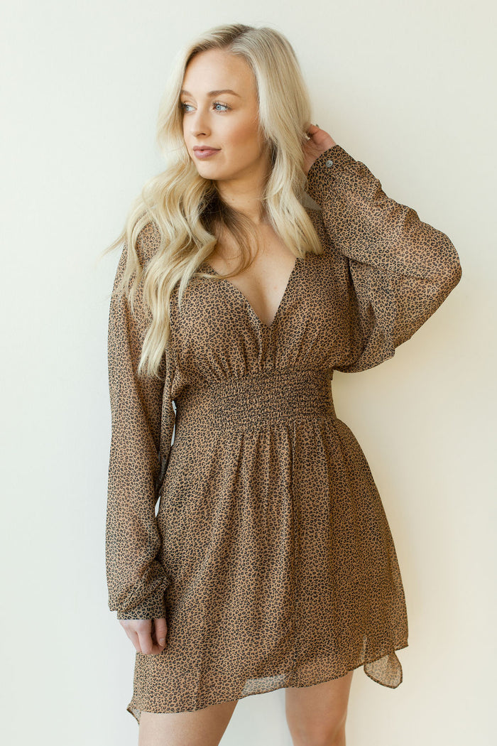 mode, dainty leopard longsleeve dress