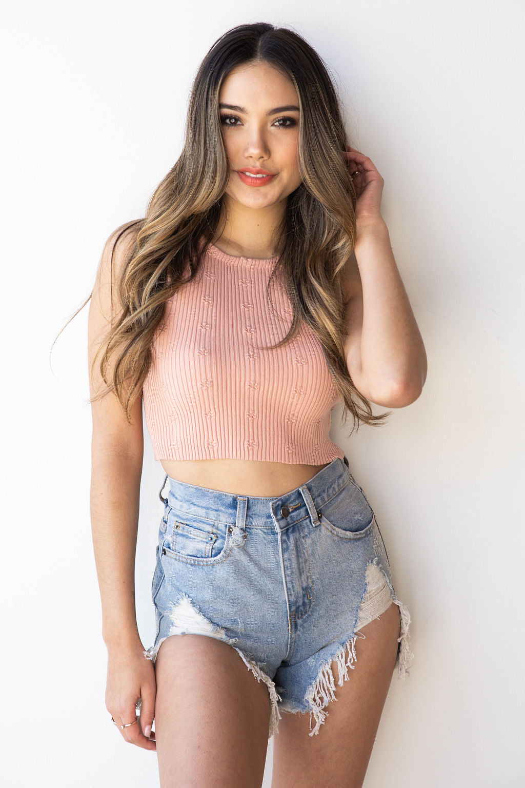 mode, floral bits fitted crop