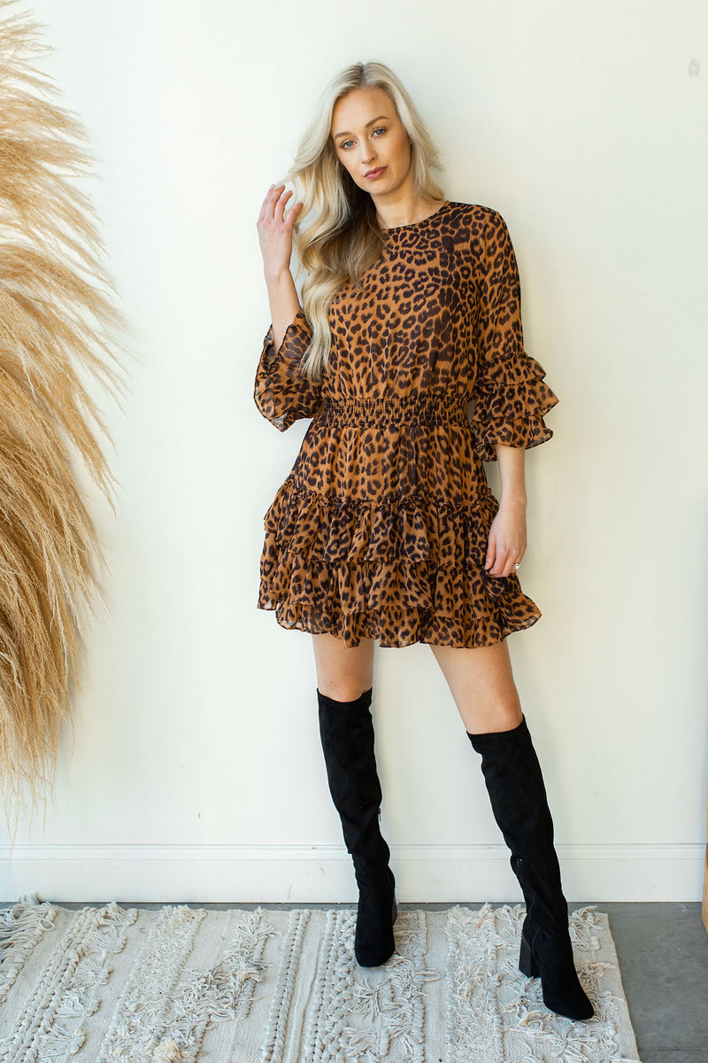mode, hey ruffle leopard dress