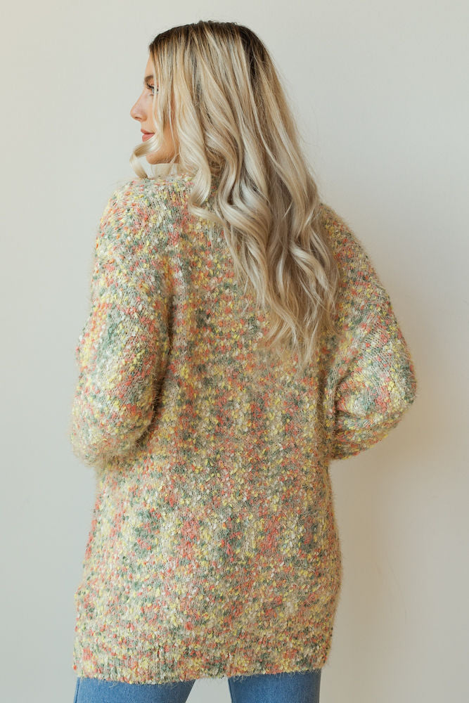 mode, fuzzy confetti cake cardi