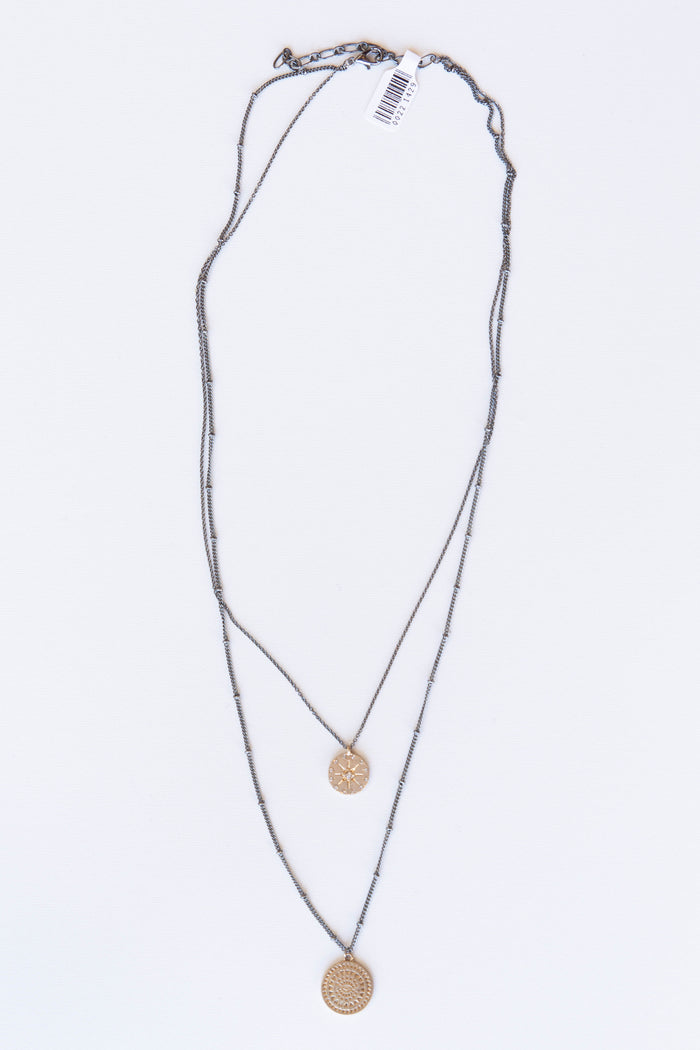 mode, sun rays coin necklace