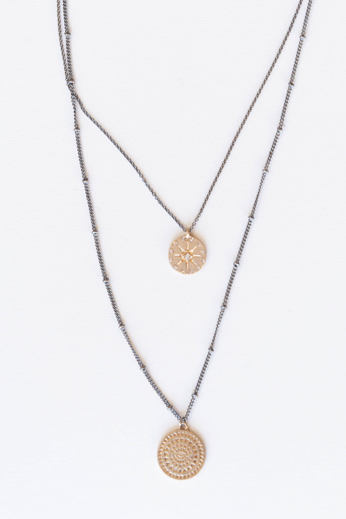 mode, sun rays coin necklace