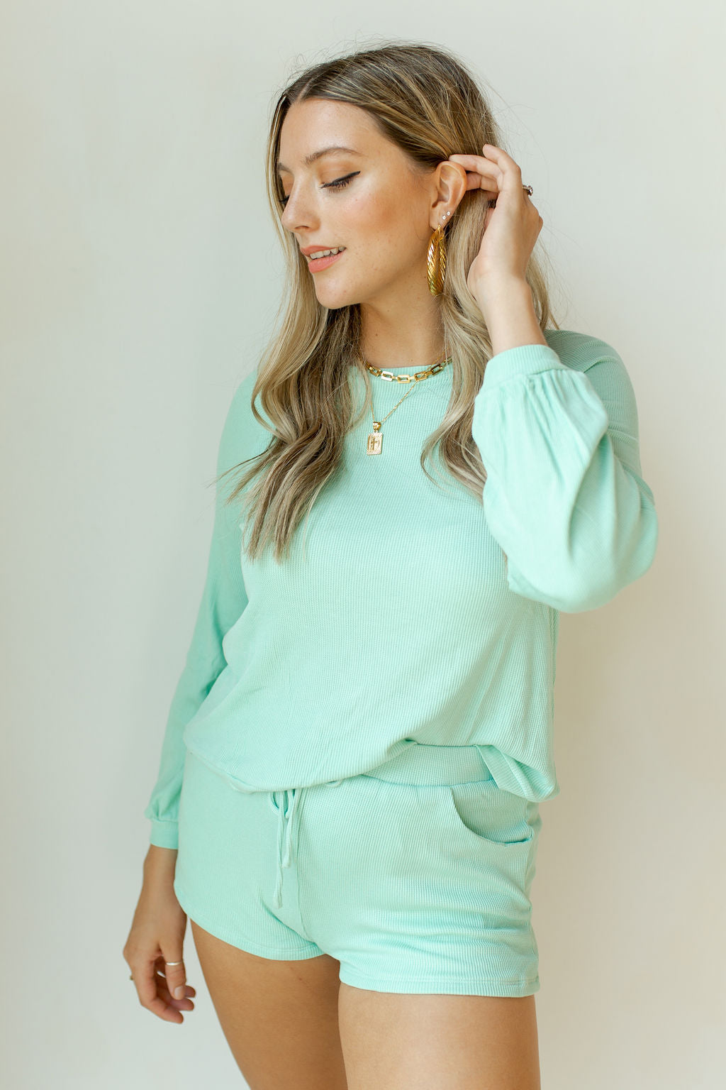 mode, hang out waffle knit set (top)