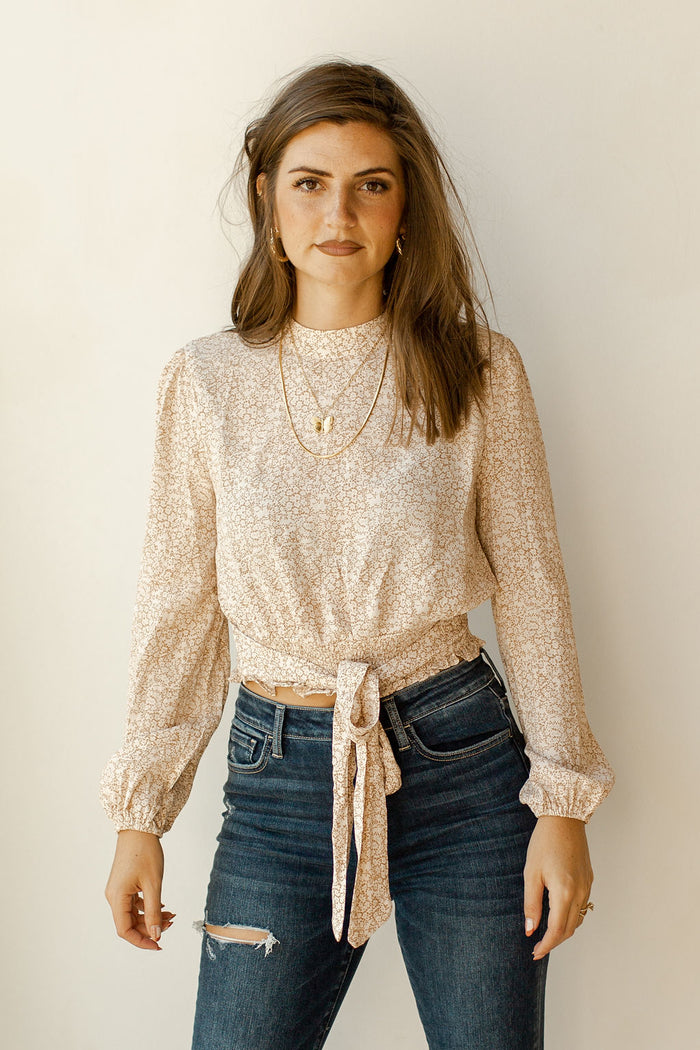 mode, mock neck tie waist top