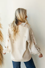 mode, distressed fuzzy cardigan