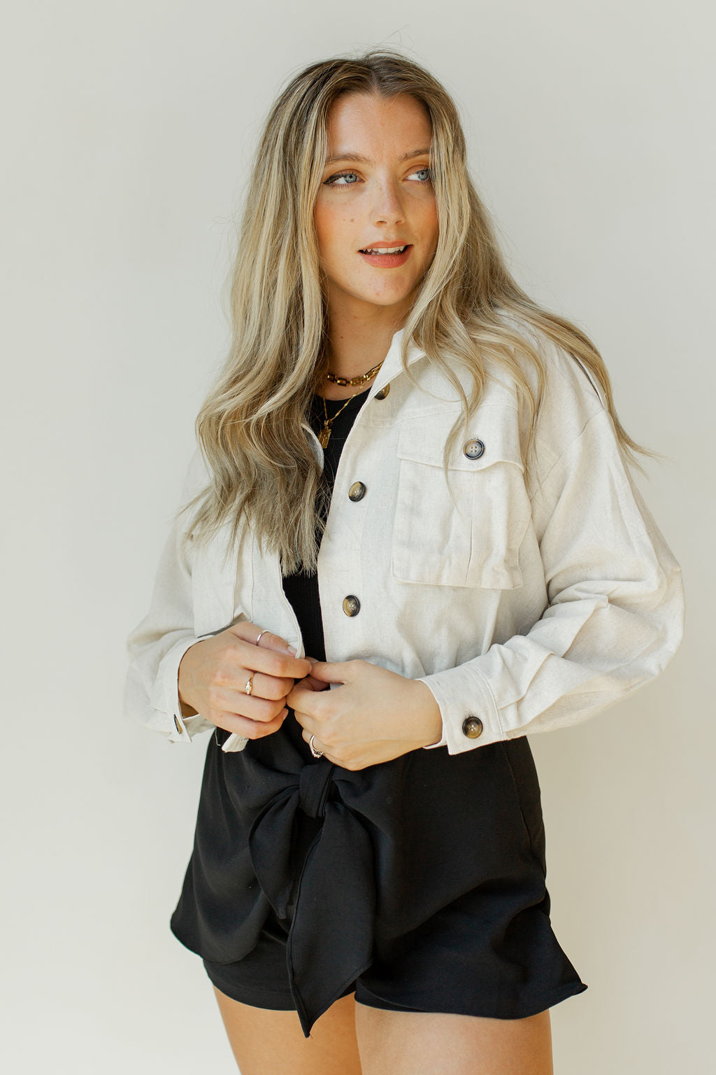 mode, drop shoulder big pocket linen jacket