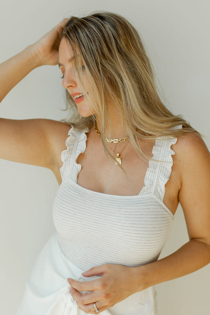 mode, stripes today ruffled bodysuit